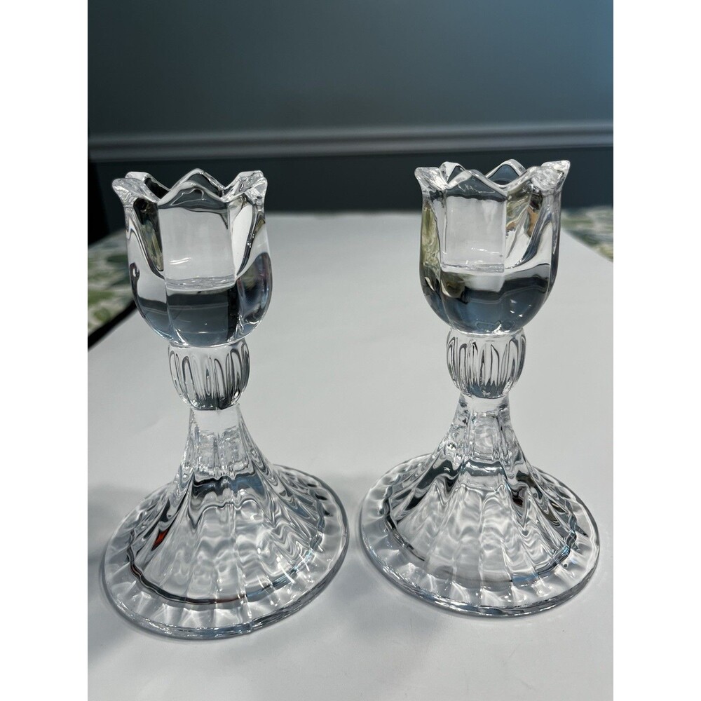 Mikasa Crystal Rose Bud Candle Holders Pair 5”
